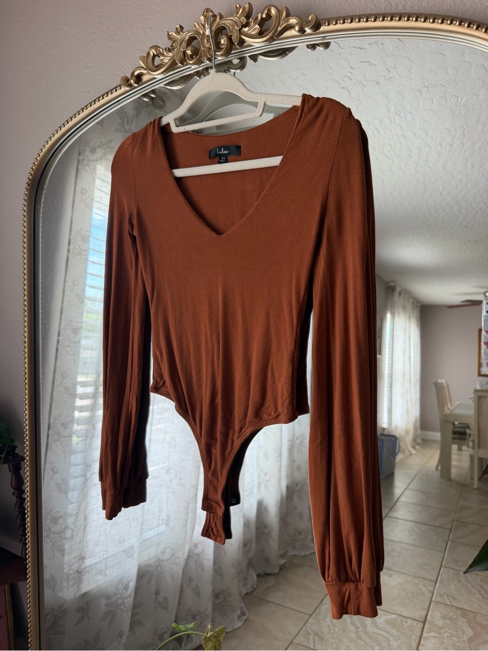 Lulu's Burnt Orange Long-Sleeve V-Neck Bodysuit